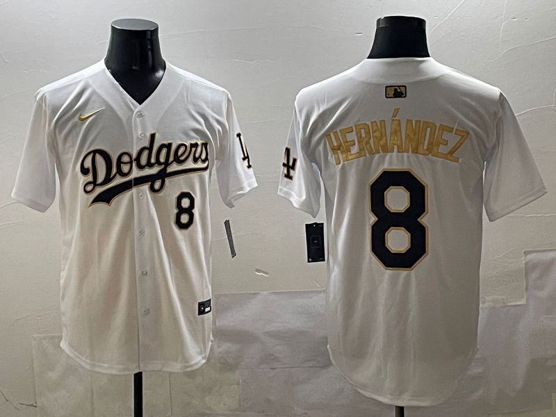 Men Los Angeles Dodgers #8 Hernandez White Gold Nike 2025 MLB Jersey style 424